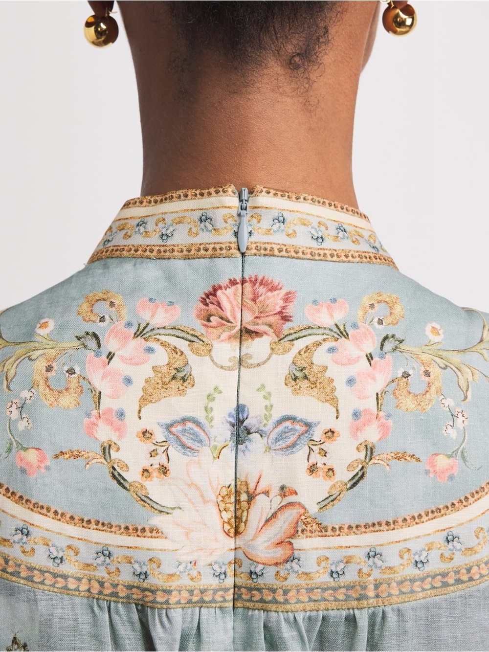 Zimmermann Roselight Plunge Long Sleeve Linen & Silk Midi Dress Floral Paisley - Picture 10 of 13